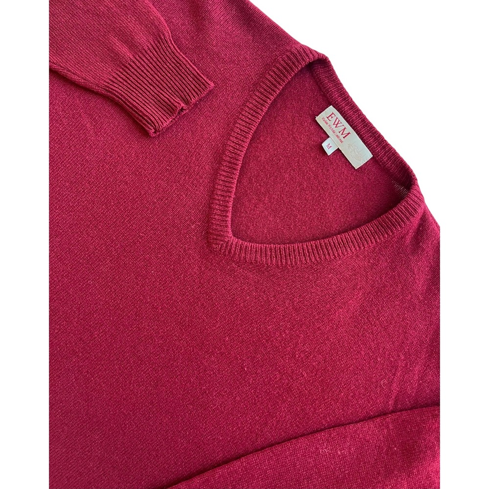 EWM Mens Lambswool V Neck Sweater Red Size M Long‎ Sleeve Knitwear Pure wool
